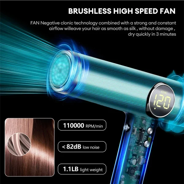 110000RPM Professional Hair Dryer Brushless Negative Ions Blow Dryer 1800W Powerful Lownoise 5 in 1 Salon Hair Airwrap Styler - Image 3