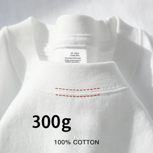 Beige 300g Heavyweight Cotton Short Sleeved T-shirt Summer Round Neck Loose and Base Shirt for Men Women Basic Tee - Image 2