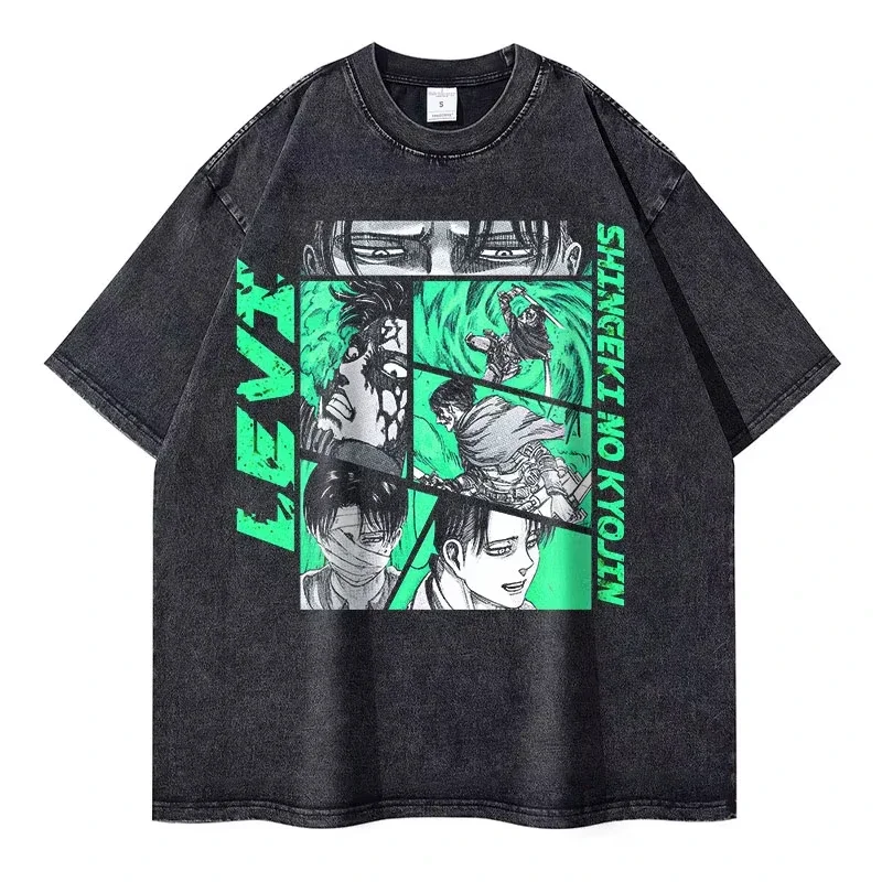 Eren Jaeger 2D T-shirts Vintage Washed Anime T-Titan A-Attack T Shirt Manga Shingeki no Kyojin Levi Mikasa Short Sleeve Tops - Image 4