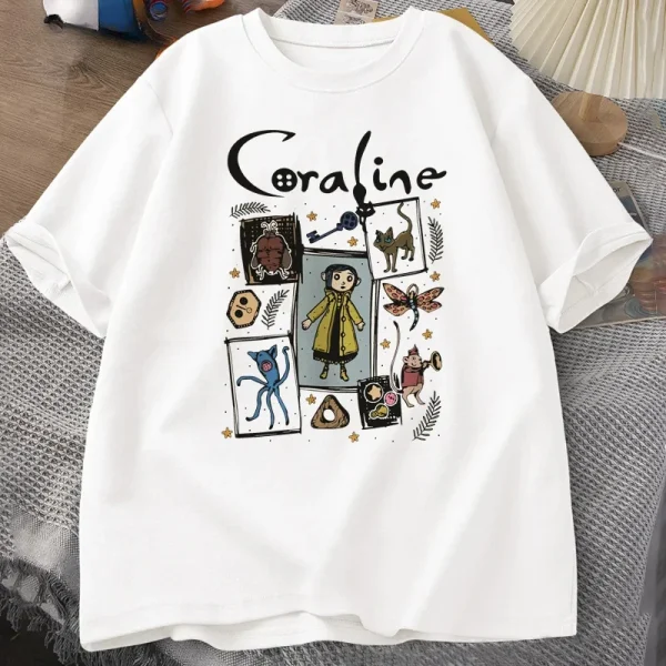 Coraline Halloween T Shirt Women Men Spooky Vintage T-shirt Harajuku Fall Short Sleeve Tshirt Women's Clothing Graphic T Shirts - Image 2