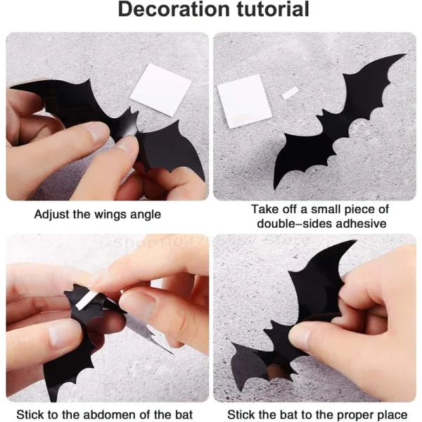 Black Horror Spider Wall Stick Halloween 3D Bat Sticker Emulation Plastic Sheet Festival Party Home Courtyard DIY Decoration - Image 6