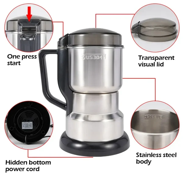 High Power Electric Coffee Grinder Kitchen Cereal Nuts Beans Spices Grains Grinder Machine Multifunctional Home Coffee Grinder - Image 3