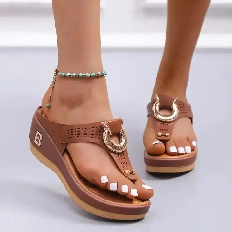 Summer Sandals Women 2024 Big Size Platform Wedges Sandals Slippers Non-Slip Open Toe Flip Flops Ladies Comfortable Beach Shoes - Image 2