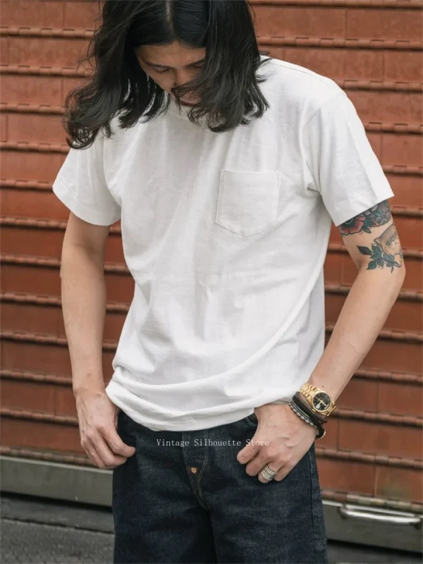 Rugged Bronson Loopwheel Tubular Pocket T-Shirt 220g Slub Cotton Men's Seamless Side Tee Short Sleeve - Image 5