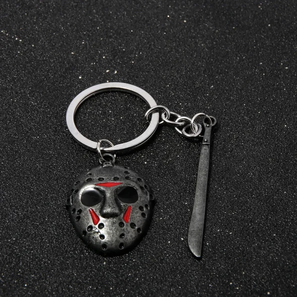 Horror Movie Keychain Jason Hockey Mask Kinfe Metal Keyring For Children Halloween Jewelry Gift