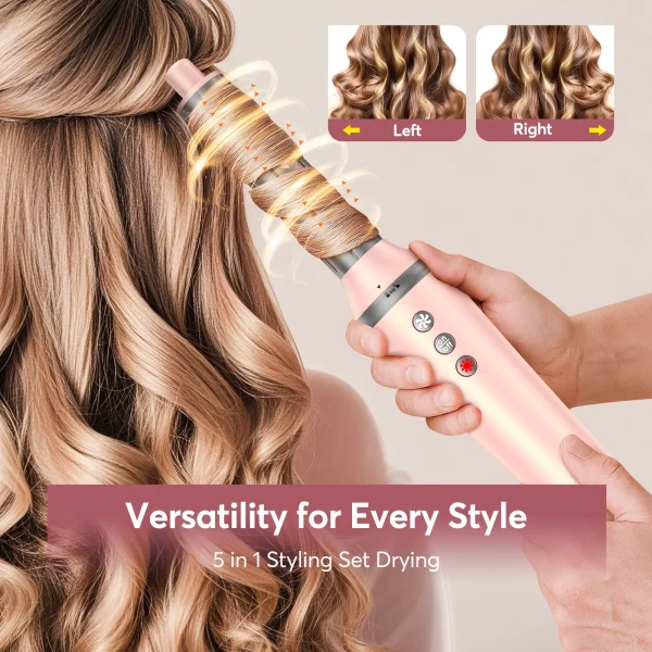 5 in 1 High-Speed Hot Air Styler Frizz-Free Fast Drying No Heat Damage Hair Dryer Curl Volumize Straighten with Travel Bag - Image 4