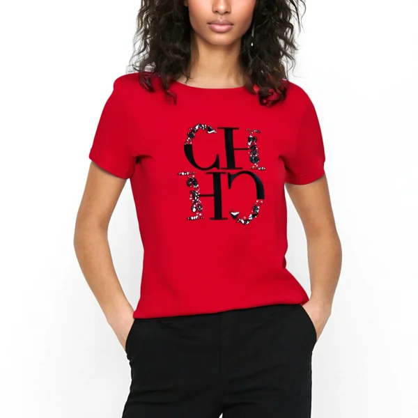CHCH Women's T-shirt 2025 New Hand Embroidered Heavy Industry Casual Top Simple Round Neck Short Sleeve Women's Clothing - Image 3